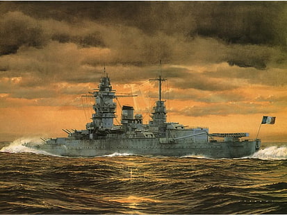 corazzata grigia pittura, nave, opera d'arte, nave da guerra, militare, veicolo, Sfondo HD HD wallpaper