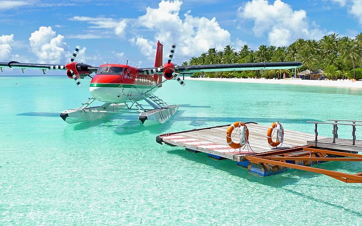 Hydroplane on Tropical Beach, ท่าเทียบเรือไม้สีน้ำตาล, ธรรมชาติ, ทิวทัศน์, วอลล์เปเปอร์ HD