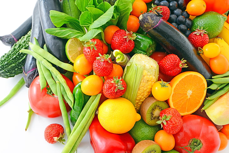 مجموعة متنوعة من الخضار والفواكه والتوت والفواكه والخضروات الطازجة والفواكه، خلفية HD