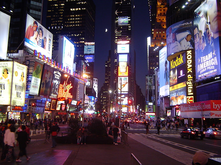 kota, kota, kerumunan, lampu, neon, malam, orang, persegi, waktu, lalu lintas, amerika serikat, york, Wallpaper HD