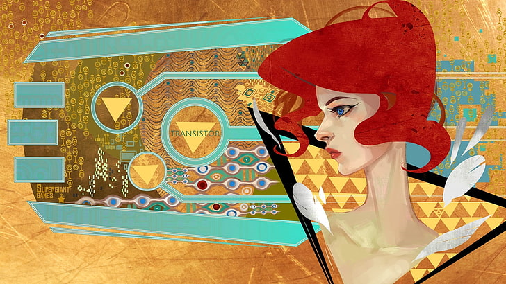 Transistor, video games, Supergiant Games, artwork, redhead, red, HD wallpaper