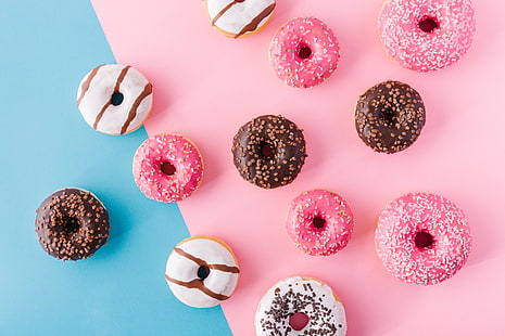 colorful, donuts, pink, glaze, HD wallpaper HD wallpaper