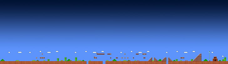 Super Mario, pixels, triple screen, video games, arcade, HD wallpaper