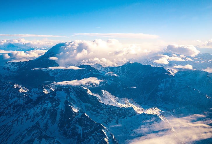 въздушна фотография на ледник планина, планински връх, фотография, HD тапет