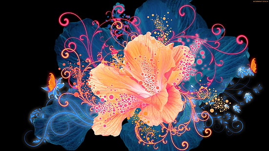 Vector of orange flowers and butterflies, Vector, Orange, Flowers, Butterflies, HD wallpaper HD wallpaper