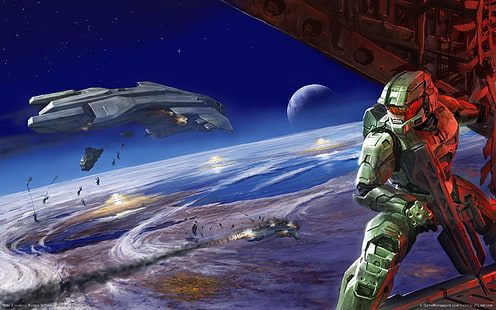 วอลล์เปเปอร์ดิจิทัล Halo Master Chief, Halo, Master Chief, Halo 2, Bungie, วิดีโอเกม, งานศิลปะ, นิยายวิทยาศาสตร์, Halo 3, วอลล์เปเปอร์ HD HD wallpaper