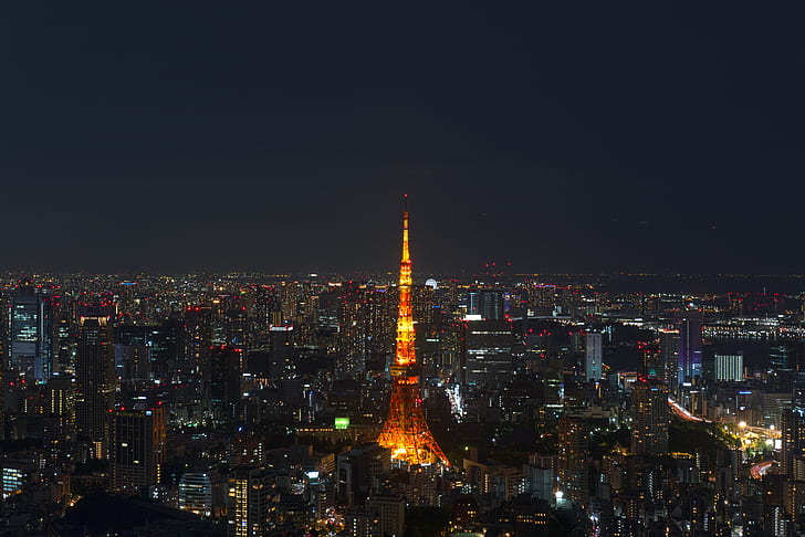 Tokyo Tower, Tokyo, Asia, city, night sky, lights, cityscape, HD wallpaper