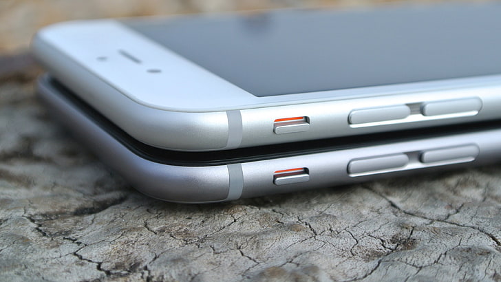 silver and space gray iPhone 6's, iphone 6, apple, hi-tech, 2014, technology, HD wallpaper