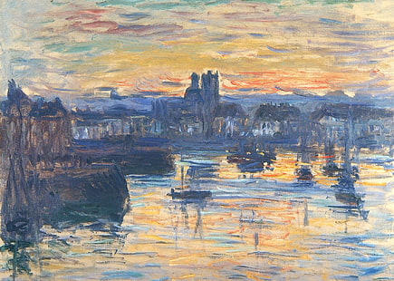 ภาพภูมิทัศน์เมือง Claude Monet ท่าเรือ Dieppe ตอนเย็น, วอลล์เปเปอร์ HD HD wallpaper