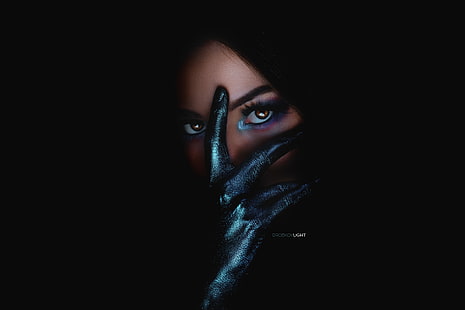 ciemne, twarz, rękawiczki, kobiety, makijaż, Tapety HD HD wallpaper