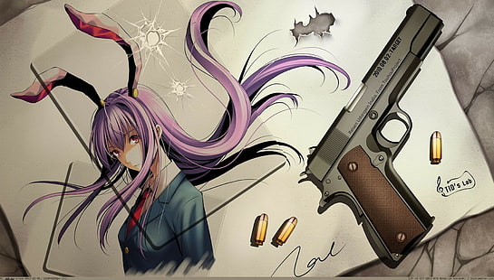 อะนิเมะ, สาวอะนิเมะ, ปืน, Reisen Udongein Inaba, Touhou, วอลล์เปเปอร์ HD HD wallpaper