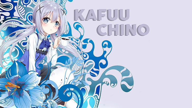 Kafuu Chino wallpaper, anime, anime girls, Kafuu Chino, Gochuumon wa Usagi Desu ka, silver hair, cappuccino, HD wallpaper