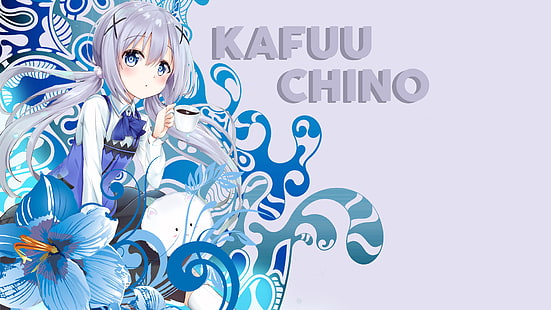 Carta da parati Kafuu Chino, anime, anime girls, Kafuu Chino, Gochuumon wa Usagi Desu ka, capelli d'argento, cappuccino, Sfondo HD HD wallpaper