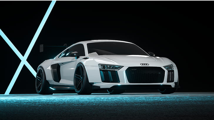 Audi, r8, auto, Need for Speed, bisogno di ammortamento della velocità, bianco, blu, veicolo, Sfondo HD