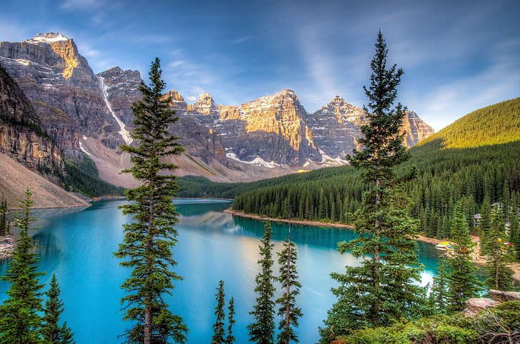 Taman Alam Nasional Banff, Kanada, gunung, indah, danau, pohon, Wallpaper HD