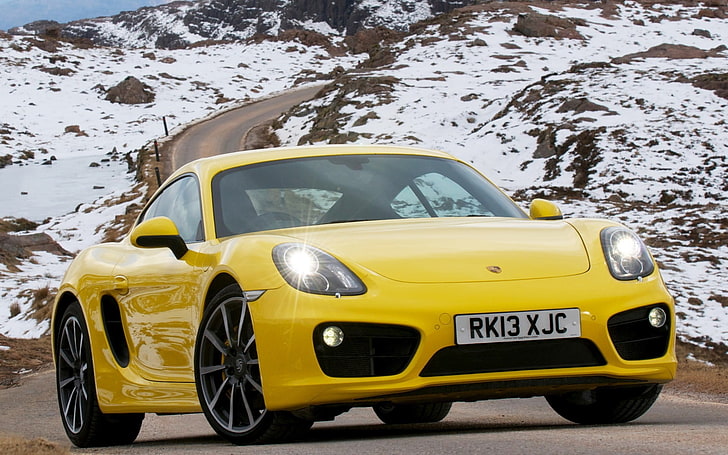 жълто спортно купе, кола, жълти автомобили, Porsche Cayman, Porsche, HD тапет