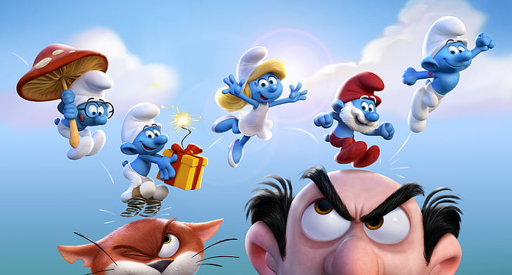 Smurfs Movie poster, Smurfs: The Lost Village, Smurfette, Papa Smurf, Brainy Smurf, Clumsy Smurf, Hefty Smurf, HD wallpaper