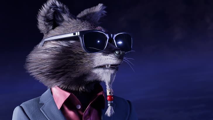 Guardians of the Galaxy (Game), CGI, screen shot, raccoons, Rocket Raccoon, sunglasses, suits, HD wallpaper