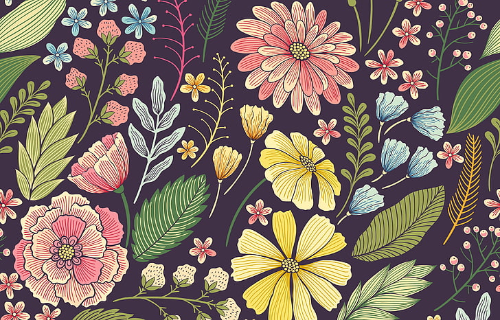 assorted-color flowers illustration, Flowers, pattern, seamless, Floral, HD wallpaper