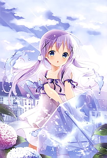 Illustrazione di carattere anime dai capelli viola, Gochuumon wa Usagi Desu ka?, Sfondo HD HD wallpaper