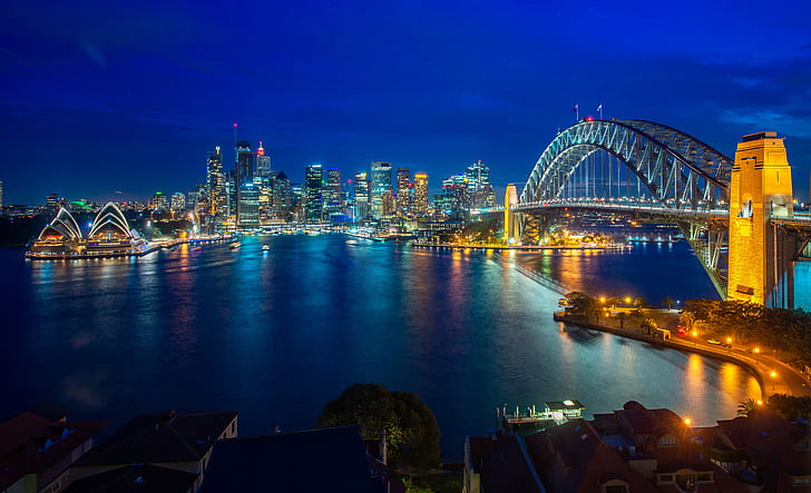 Cidades, Sydney, Ponte, Cidade, Luz, À noite, Ponte do porto de Sydney, HD papel de parede