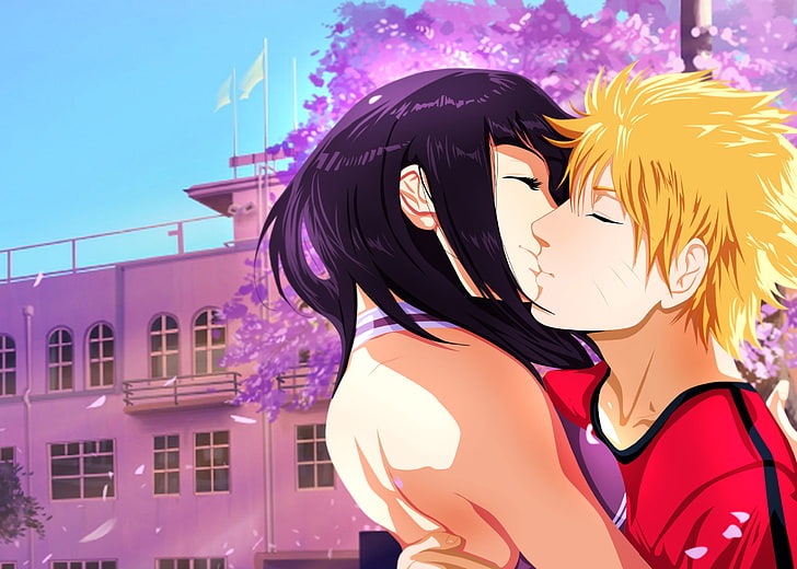homem e mulher beijando ilustração, menina, o edifício, beijo, Sakura, arte, par, cara, naruto, Uzumaki naruto, hyuuga hinata, narutospoiler, HD papel de parede