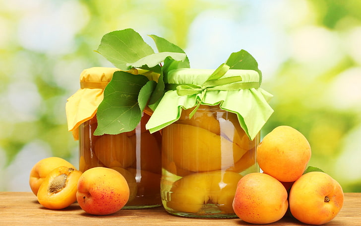 yellow fruits, apricots, canned, cans, HD wallpaper