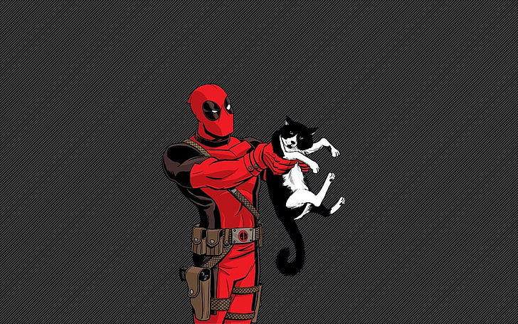 Deadpool holding cat digital wallpaper, Deadpool, HD wallpaper