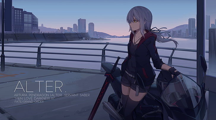 Alter illustration with text overlay, Fate/Stay Night, Fate Series, Fate/Grand Order, anime girls, Saber Alter, HD wallpaper