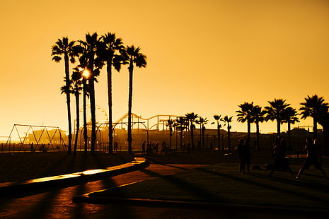 sceneria zachodzącego słońca, miasto, miasto, USA, Los Angeles, Santa Monica, Kalifonia, Tapety HD HD wallpaper