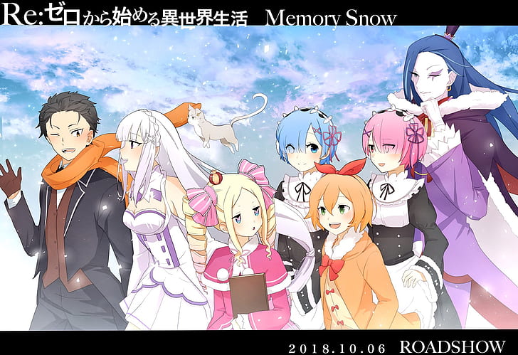 Anime, Re: ZERO -Inizio della vita in un altro mondo-, Beatrice (Re: ZERO), Emilia (Re: ZERO), Pacchetto (Re: ZERO), Petra Leyte, Ram (Re: ZERO), Re: ZERO -Inizio della vitain Another World- OVA: Memory Snow, Rem (Re: ZERO), Roswaal L. Mathers, Subaru Natsuki, Sfondo HD
