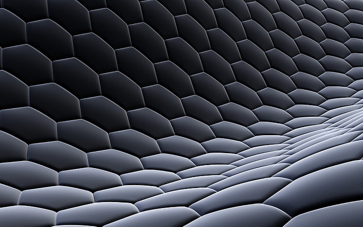 ватиран черен тапет, абстрактно, дигитално изкуство, шестоъгълник, HD тапет