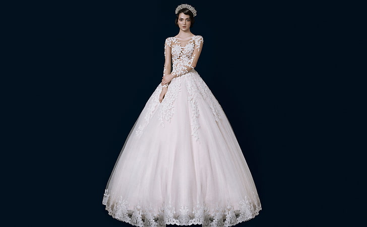 Classy and Fabulous Wedding Dress Bride, Girls, Girl, Beautiful, People, Love, Woman, Designer, Princess, Young, Female, Royal, Queen, Model, Gorgeous, Crown, Wedding, Collection, bride, Elegant, Dress, Lovely, Fabulous, Fairytale, glamorous, Marriage, Lace, WhiteDress, classy, BenitoSantos, weddingdresses, embroidered, BallGownWeddingDresses, BallGown, LaceSleeve, HD wallpaper