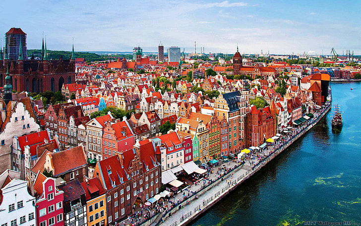 Ciudad, Europa, Gdansk, Polônia, HD papel de parede