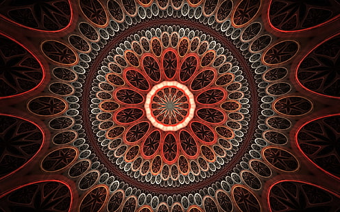 röd och grå mandala tapet, cirklar, mönster, bakgrunder, ljus, HD tapet HD wallpaper