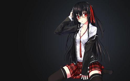 женски аниме герой, училищна униформа, червени очи, HD тапет HD wallpaper