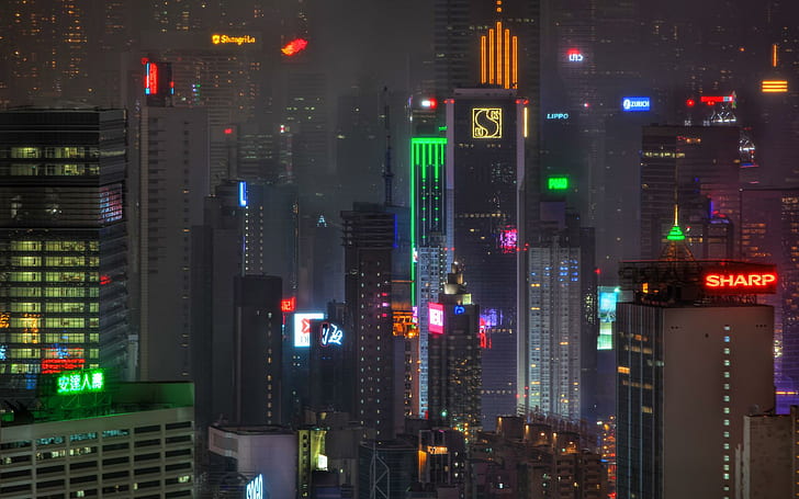 Хонконг нощен градски пейзаж, Хонг Конг, любов, Хонг, Конг, нощ, градски пейзаж, Китай, HD тапет