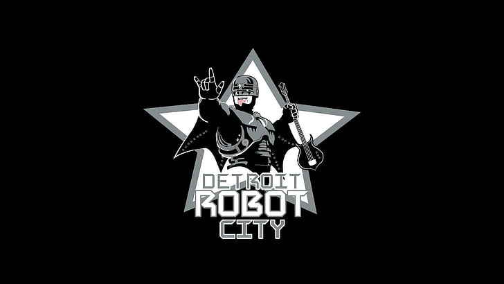 minimalistisk rolig robocop detroit robot city kyss musikband 1600x900 Underhållning Musik HD Art, rolig, minimalistisk, HD tapet
