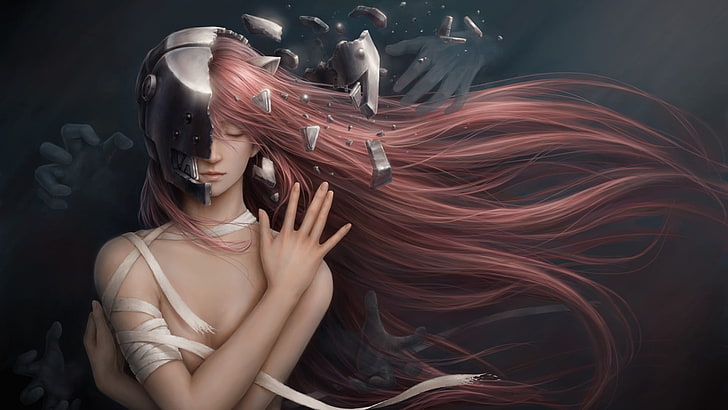 brown haired female anime character illustration, anime, anime girls, Elfen Lied, realistic, pink hair, Nyu, HD wallpaper