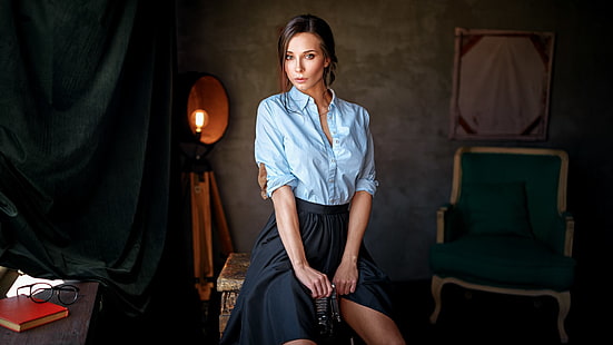 Georgy Chernyadyev, sentada, mujer, modelo, Fondo de pantalla HD HD wallpaper