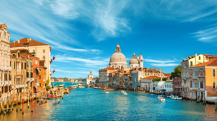 Grand Canal, Venice, Italy, sea, the sky, clouds, the city, building, boats, Italy, Venice, Cathedral, channel, architecture, gondola, The Grand canal, Canal Grande, Santa Maria della Salute, The Basilica of Santa Maria della Salute, HD wallpaper