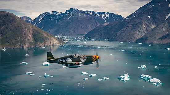 Mustang, O oceano, Lutador, Iceberg, USAF, Segunda Guerra Mundial, Norte-americano P-51 Mustang, P-51B Mustang, HD papel de parede HD wallpaper