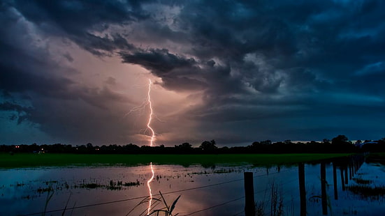 Lightning Clouds Reflection Storm HD, alam, awan, refleksi, petir, badai, Wallpaper HD HD wallpaper