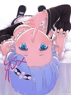 Mädchen Anime Charakter Zeigefinger vor den Lippen heben, Re: Zero Kara Hajimeru Isekai Seikatsu, Anime Mädchen, Rem (Re: Zero), Dienstmädchen-Outfit, HD-Hintergrundbild HD wallpaper