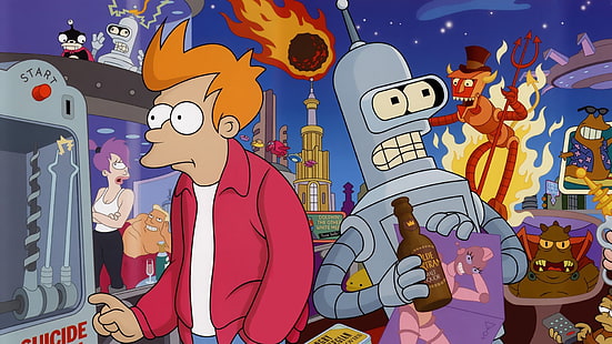 Futurama, Bender (Futurama), Fry (Futurama), Leela (Futurama), Nibbler (Futurama), HD тапет HD wallpaper