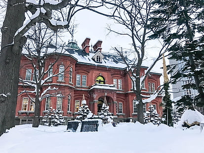 inverno, neve, paesaggio, città, l'edificio, giappone, edilizia, Sapporo, Sfondo HD HD wallpaper