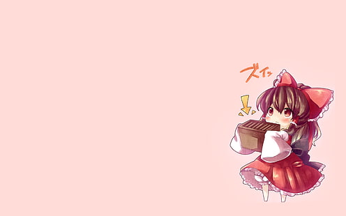 anime, anime girls, boxes, yukata, simple background, Hakurei Reimu, Touhou, HD wallpaper HD wallpaper