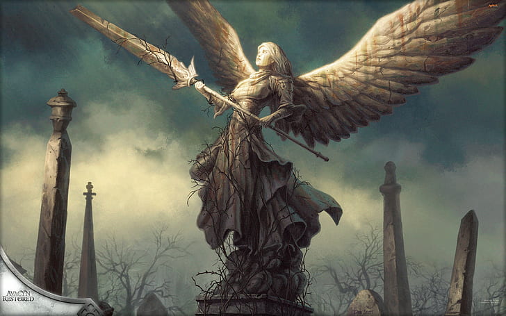 Magic: The Gathering, Gamer, statue, wings, angel, fantasy art, Sfondo HD