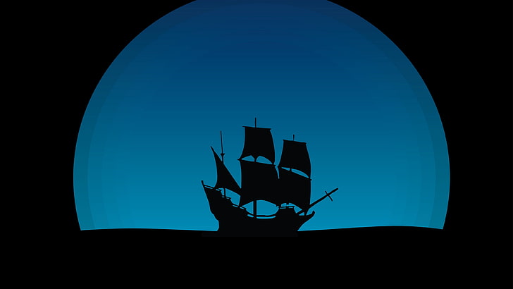 silhouette, moon, mast, sailing ship, shadow, masted ship, darkness, HD wallpaper