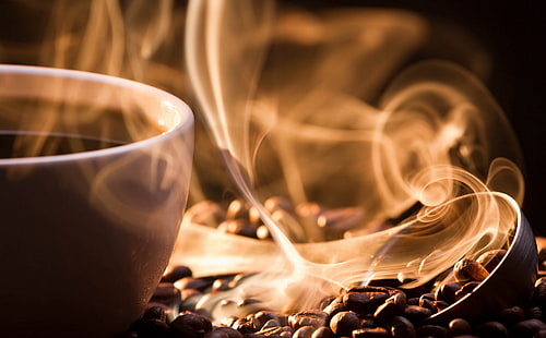 حبوب قهوة ، حبوب ، قهوة ، فنجان ، نكهة، خلفية HD HD wallpaper